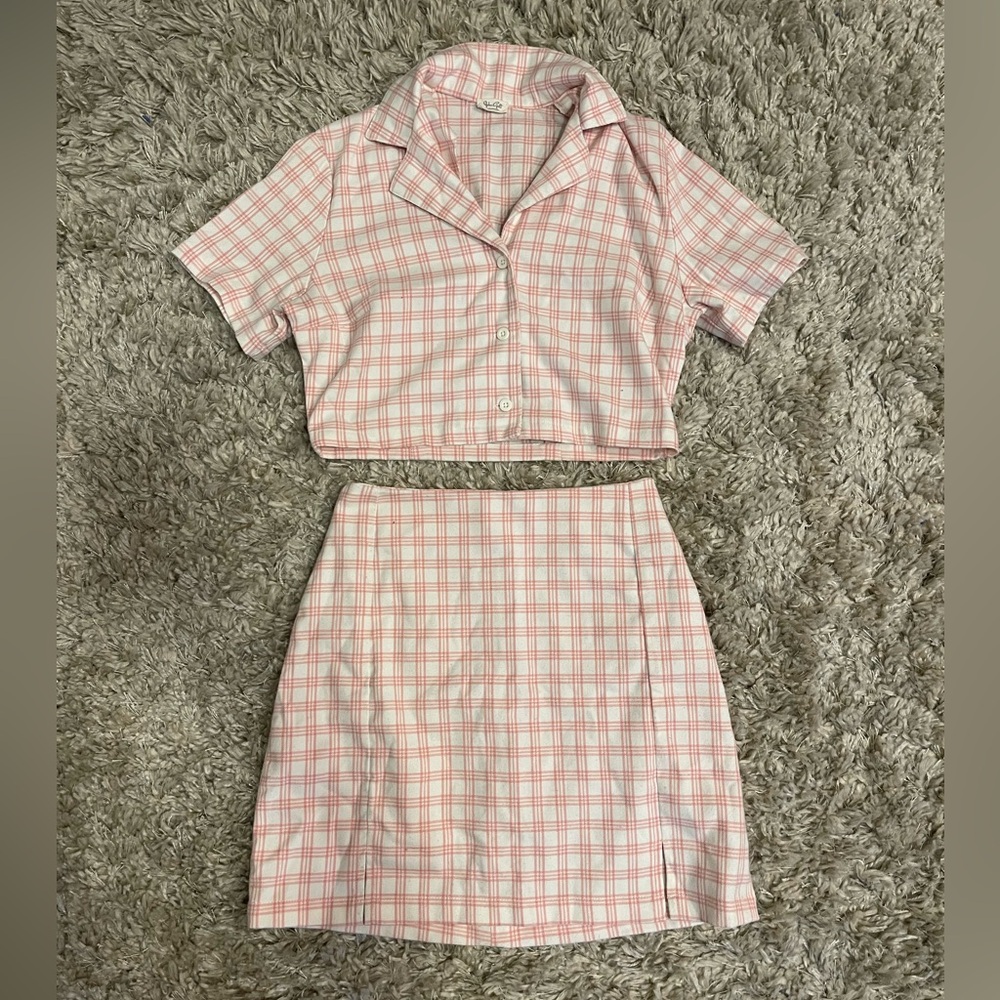john galt brandy melville crop top and mini skirt set